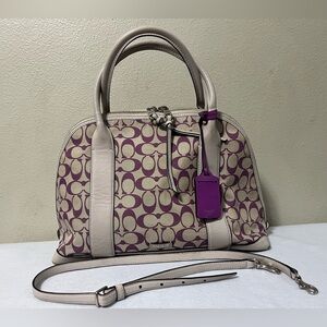 Coach Bleecker Preston Satchel handbag Light Beige Purple All Over Print